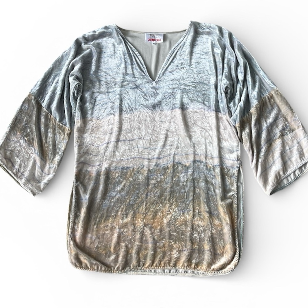 Johnny Was Biya Pure Silk Darya Velvet Tunic Top Side Slits Romantic Boho Wmn XS